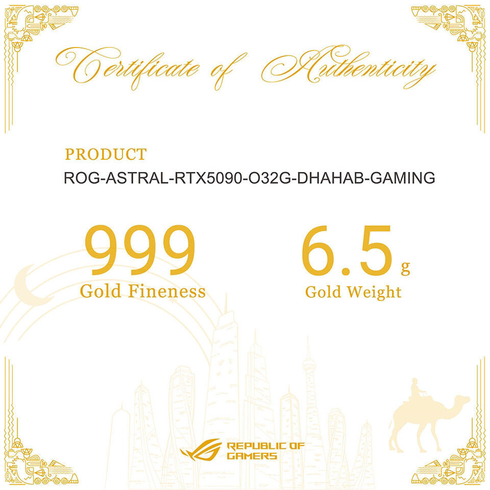 The ASUS ROG RTX 5090 Astral Dhahab OC Edition is made with pure gold and is available for around $6.7K, making it the most affordable option.